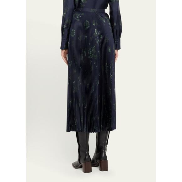 Gabriela Hearst Eames Silk Pleated Skirt in Dark Navy Emerald Green IT 38 US 2 - Picture 4 of 8